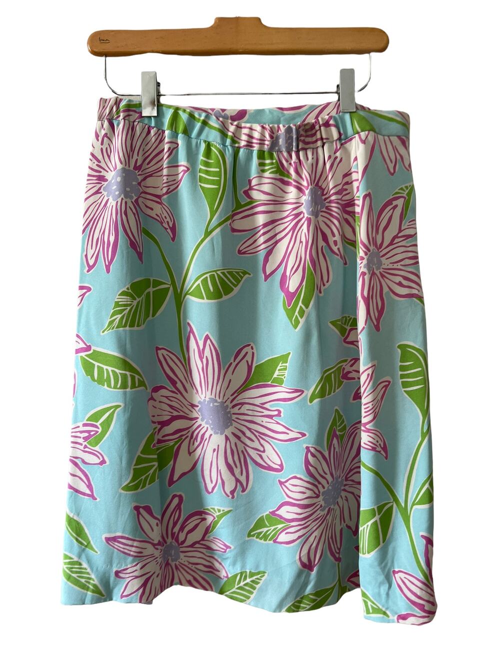 Lilly Pulitzer Silk Skirt Blue & Pink Dahlia Floral Print 4